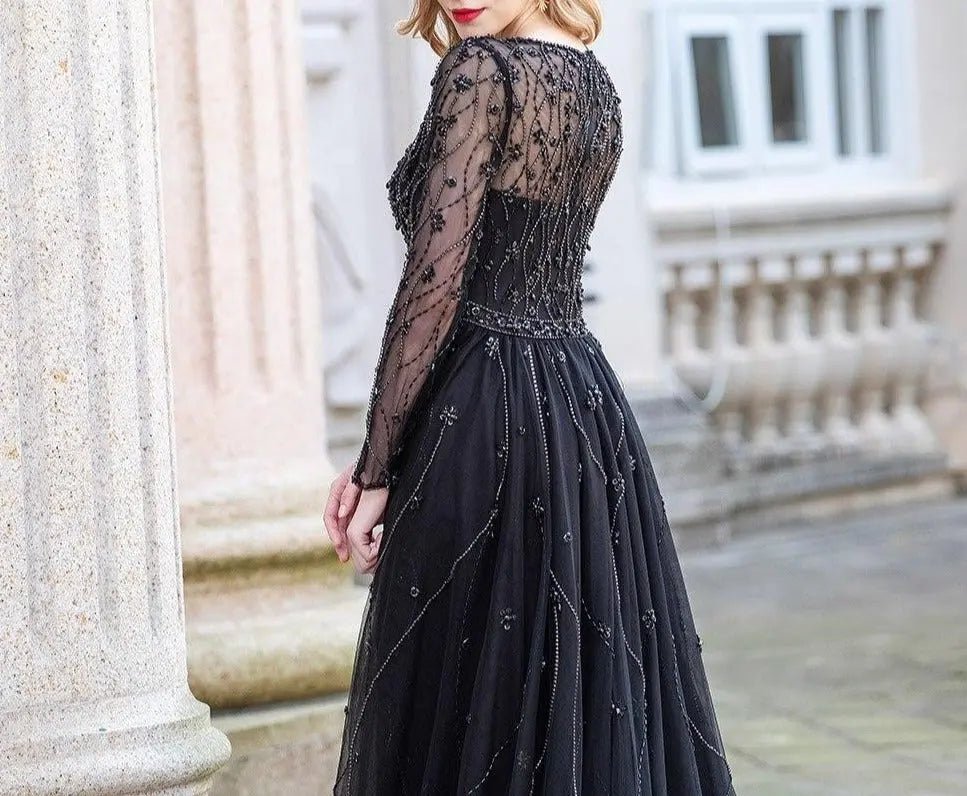 LAYA - Beaded Embellished Evening Gown - Mscooco.co.uk