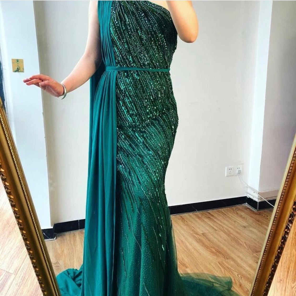 Lida One Shoulder Luxury Beading Evening Dress - Mscooco.co.uk