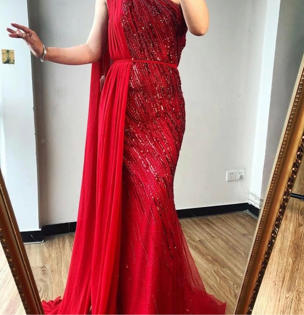 Lida One Shoulder Luxury Beading Evening Dress - Mscooco.co.uk