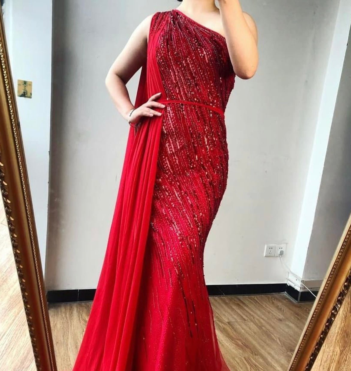 Lida One Shoulder Luxury Beading Evening Dress - Mscooco.co.uk