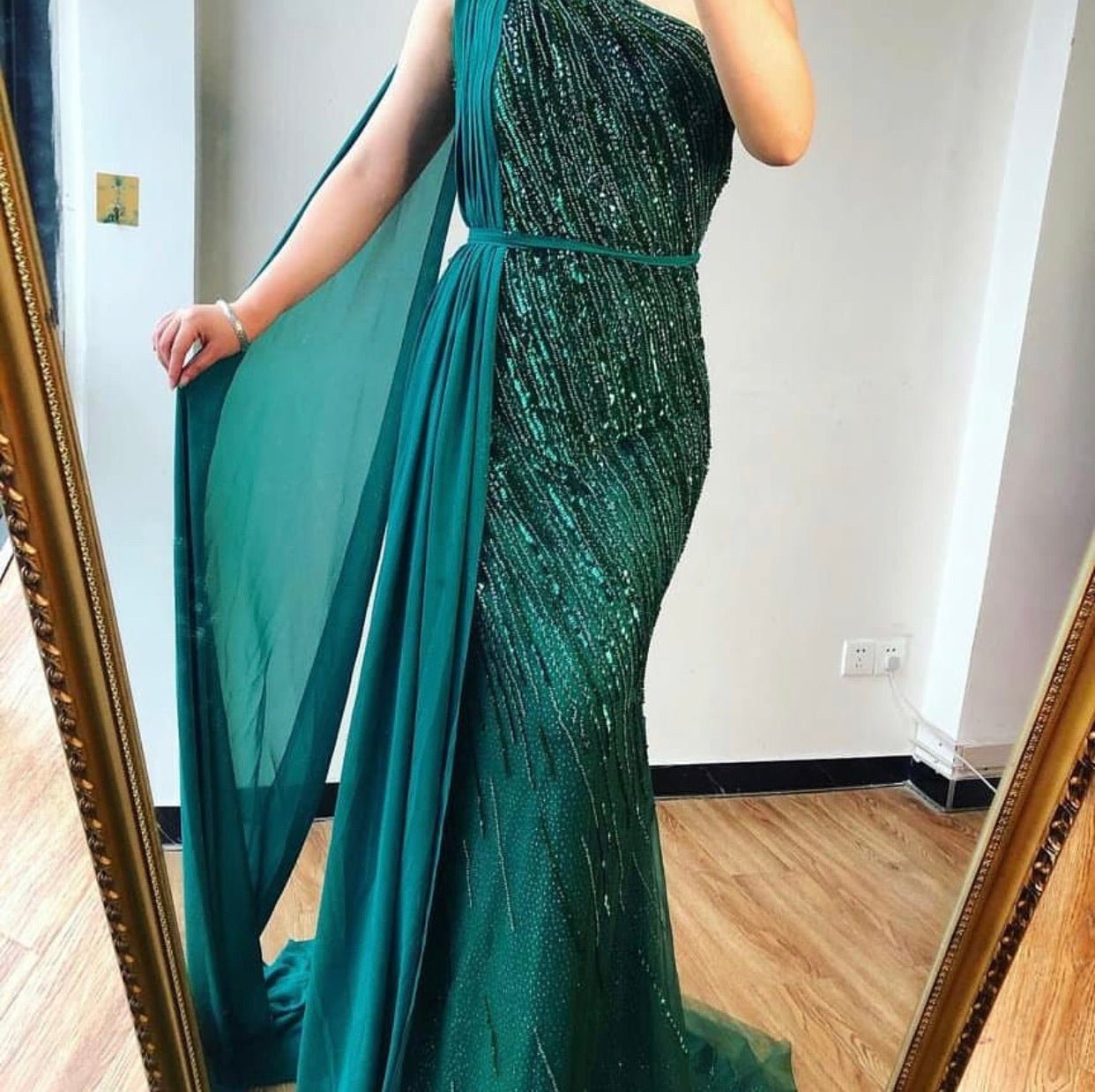 Lida One Shoulder Luxury Beading Evening Dress - Mscooco.co.uk