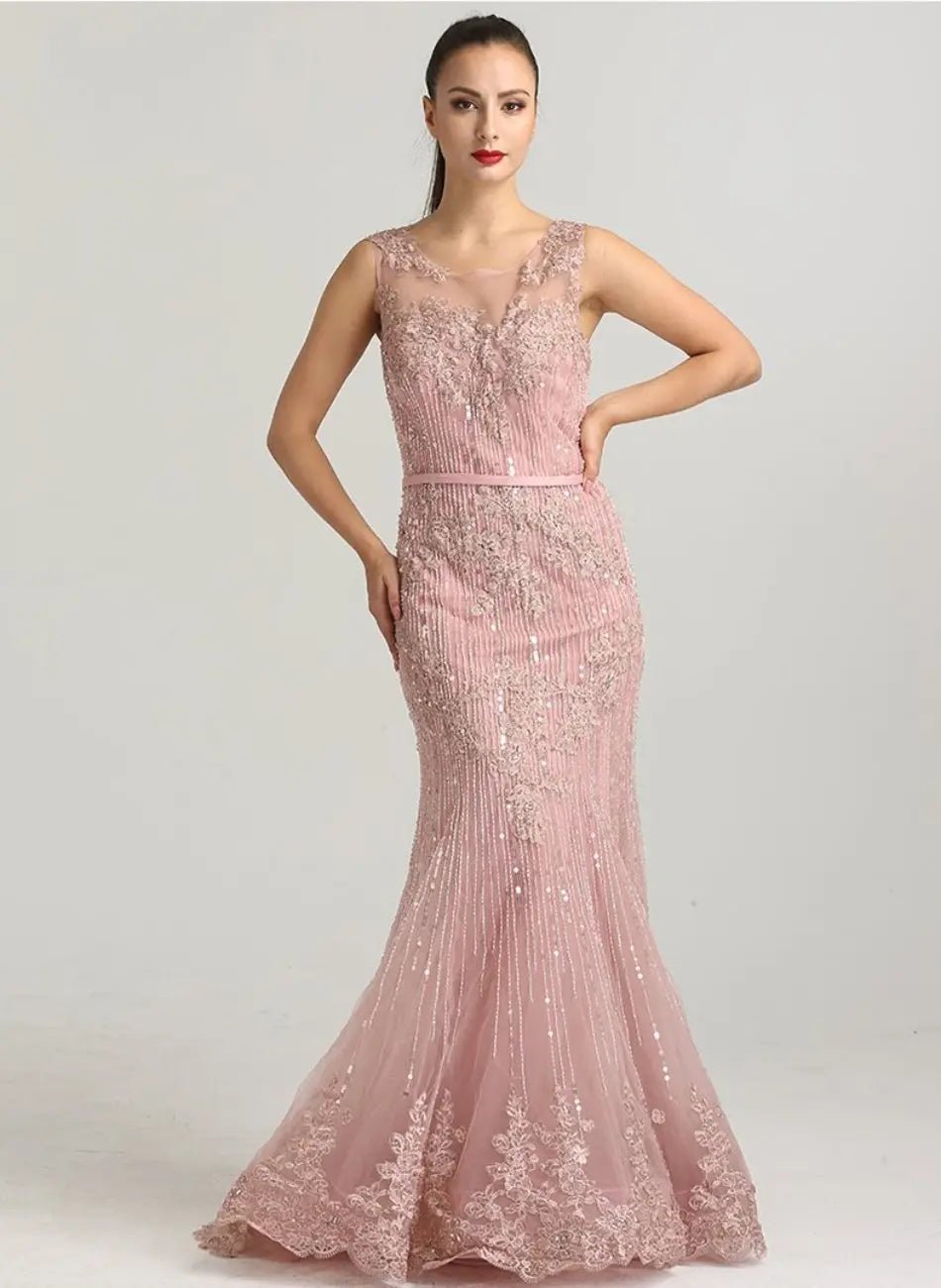 LIZA - Crystal Sequined Lace Evening Gown - Mscooco.co.uk