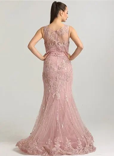 LIZA - Crystal Sequined Lace Evening Gown - Mscooco.co.uk