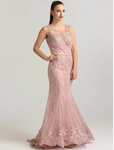 LIZA - Crystal Sequined Lace Evening Gown - Mscooco.co.uk