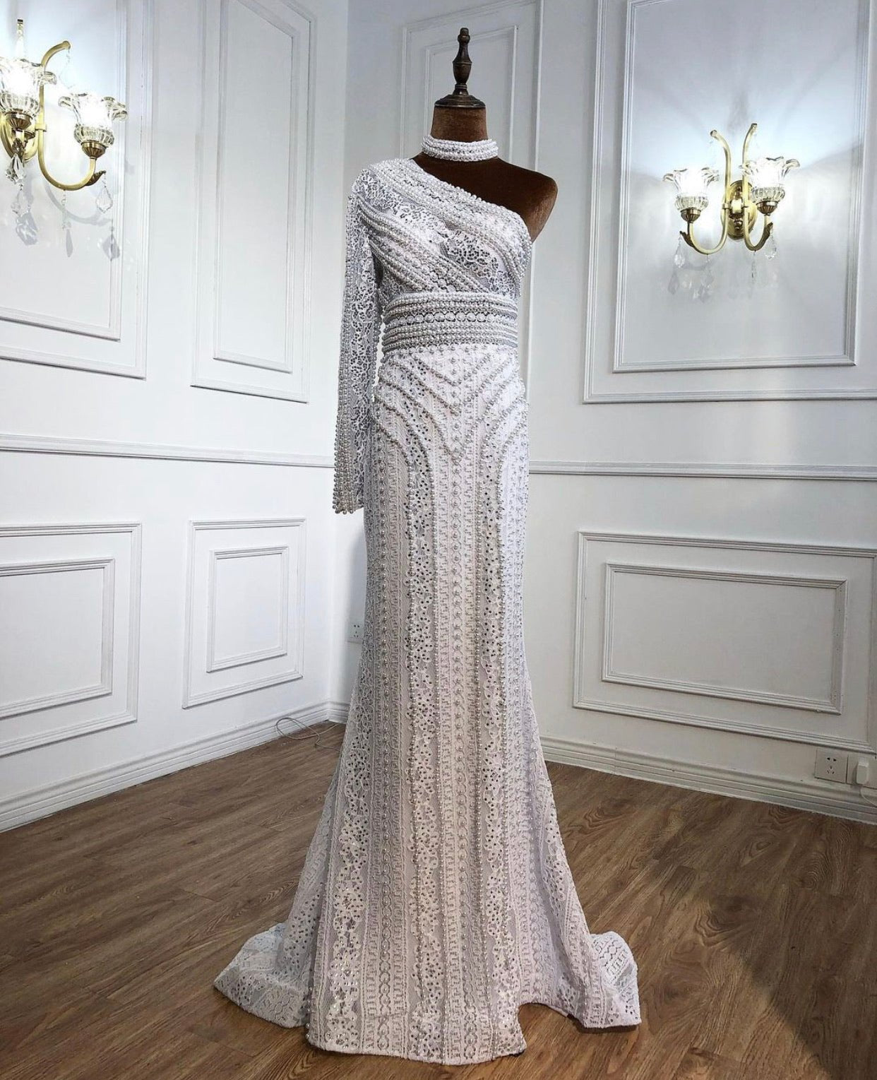 London White Luxury Mermaid With Overskirt Gown - Mscooco.co.uk