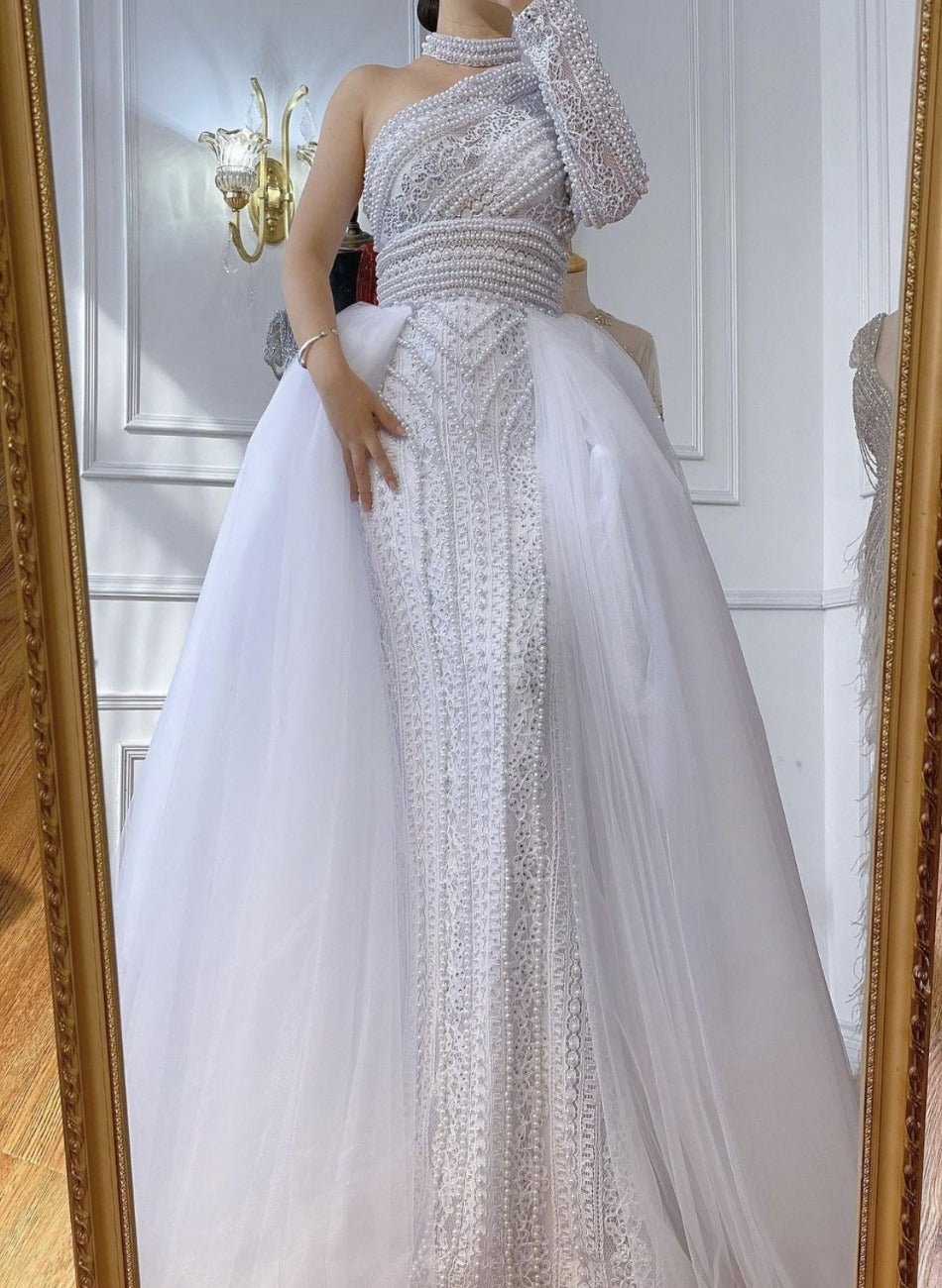 London White Luxury Mermaid With Overskirt Gown - Mscooco.co.uk