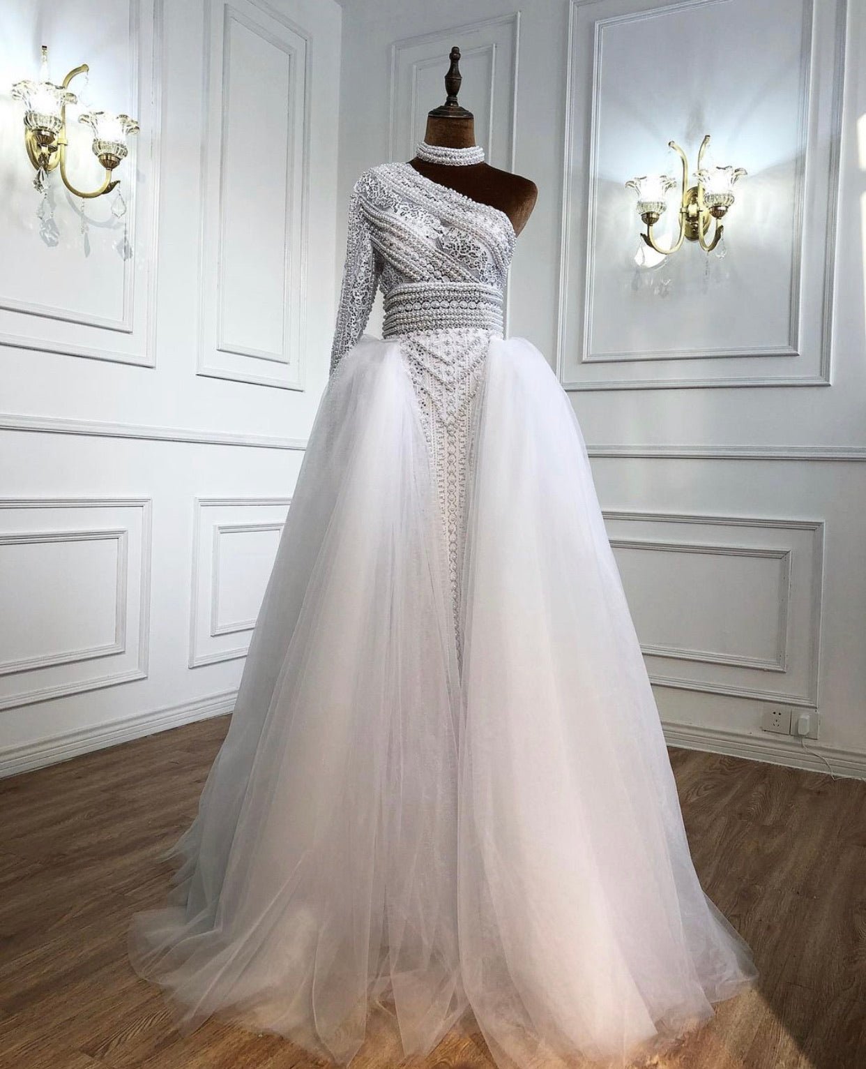 London White Luxury Mermaid With Overskirt Gown - Mscooco.co.uk