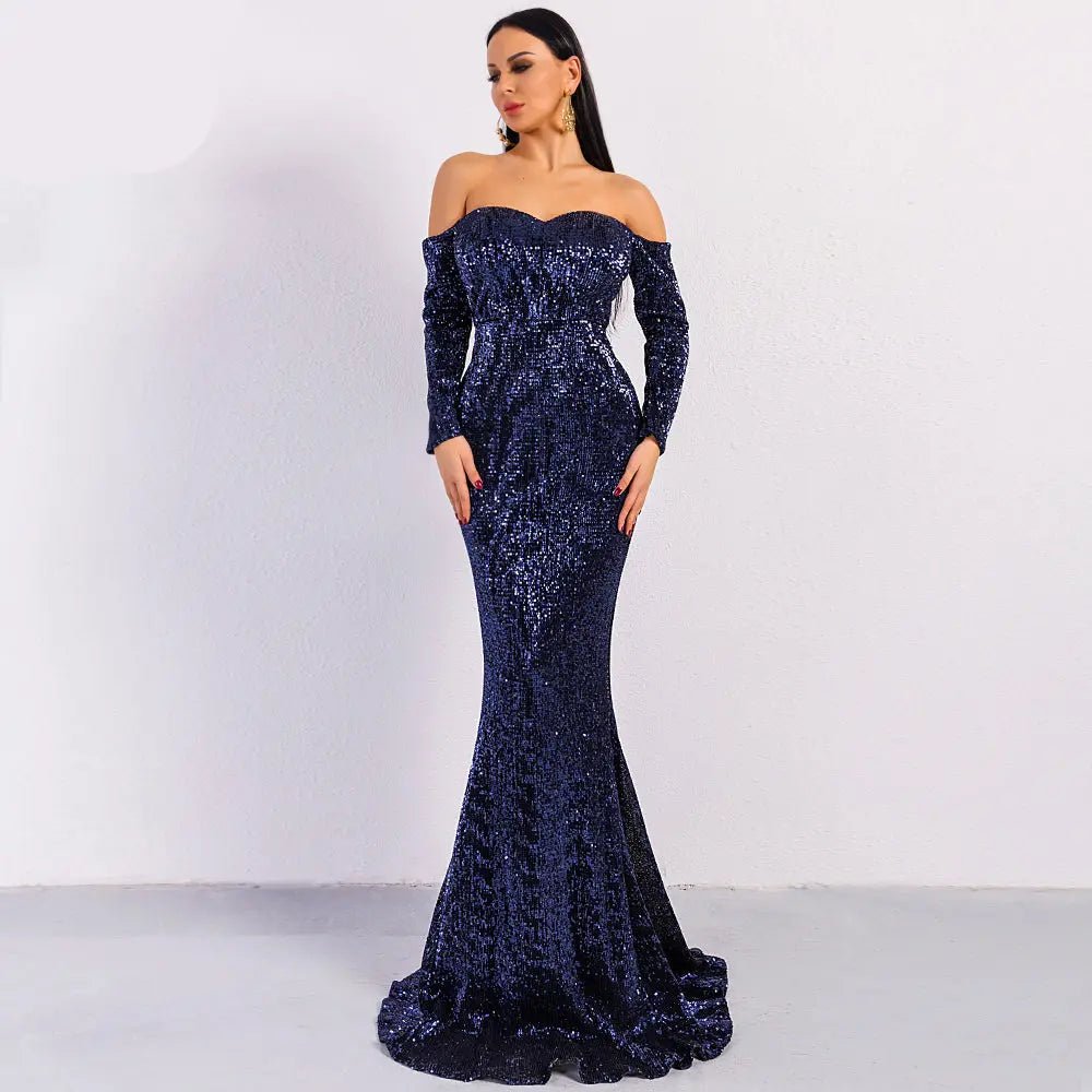 Long Sleeve Off Shoulder Sequin Backless Dress Long Sleeve Off Shoulder Sequin Backless Dress
