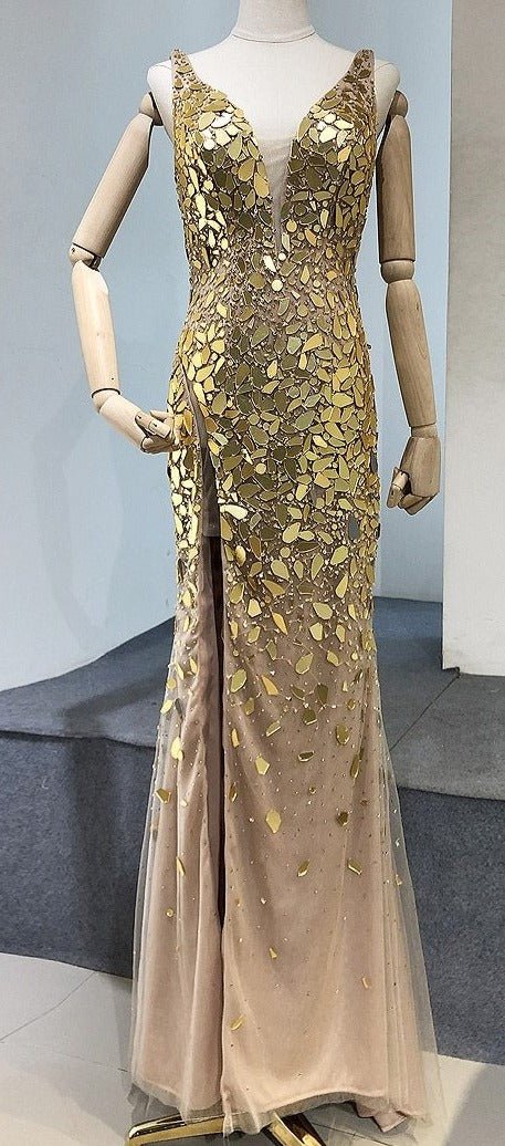 Lucinda Sexy High Slit Beading Mermaid Evening Dress - Mscooco.co.uk