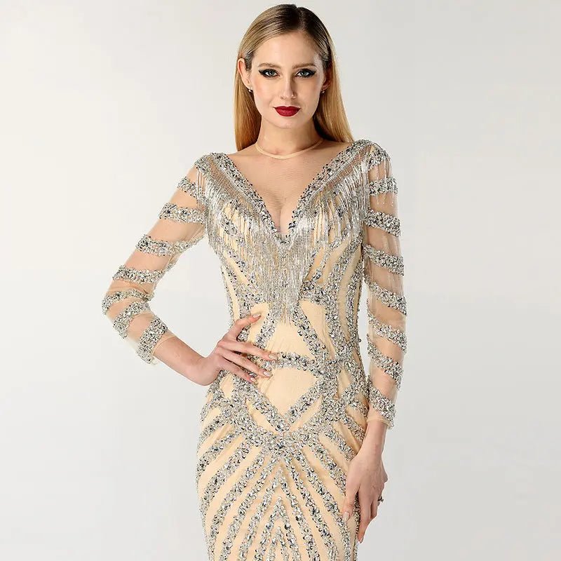 Lydia Beading Tassel Evening Gown - Mscooco.co.uk