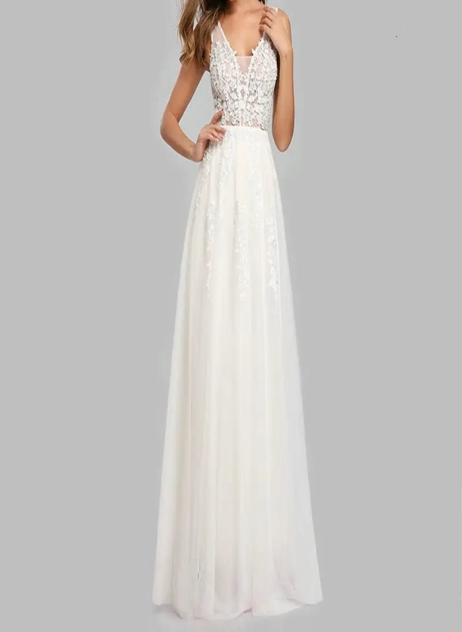 Maisie V-Neck Lace Maxi Dress - Mscooco.co.uk