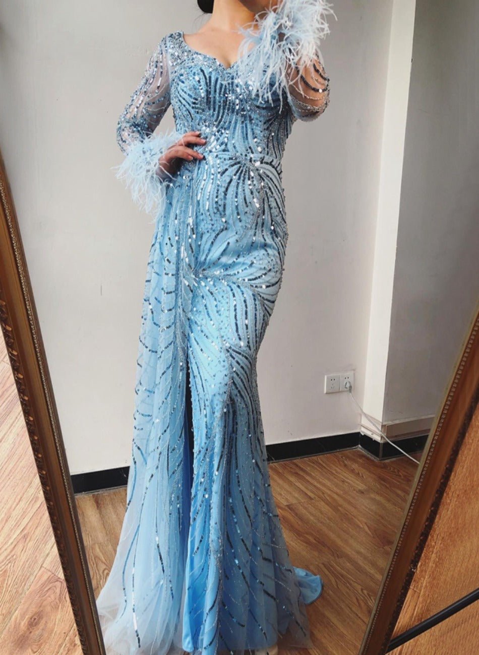 Manha Sequined Long Sleeves Evening Dress - Mscooco.co.uk