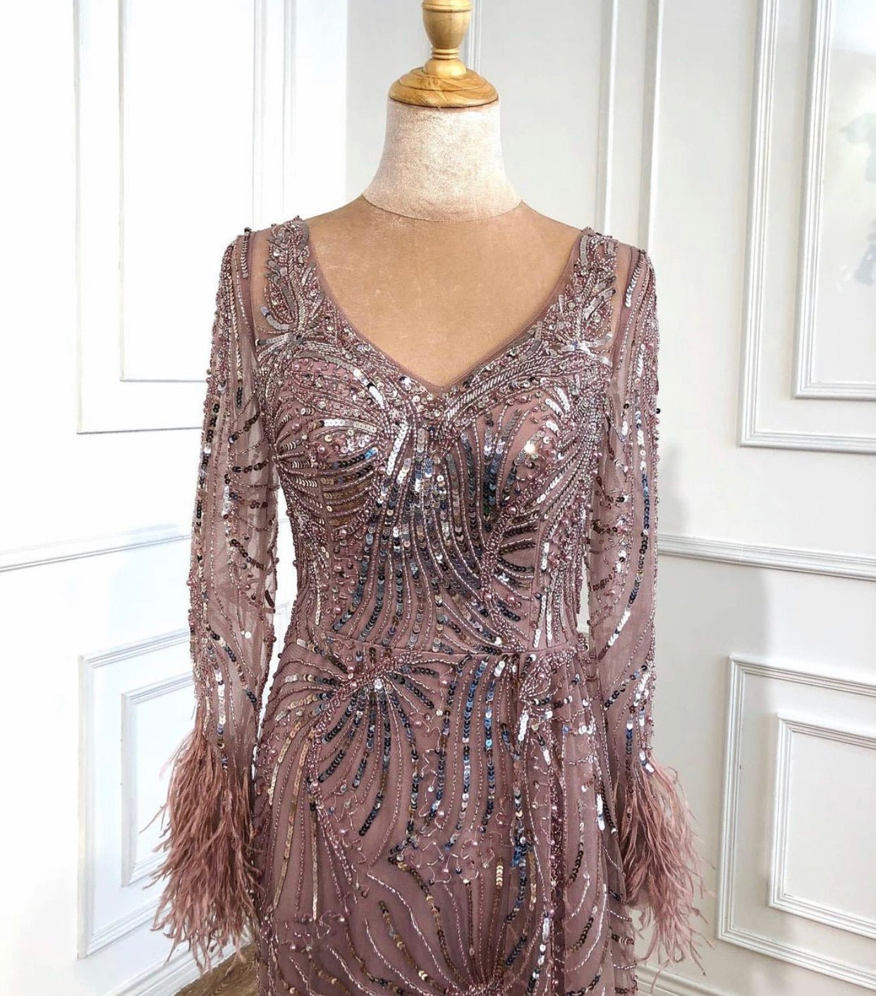 Manha Sequined Long Sleeves Evening Dress - Mscooco.co.uk