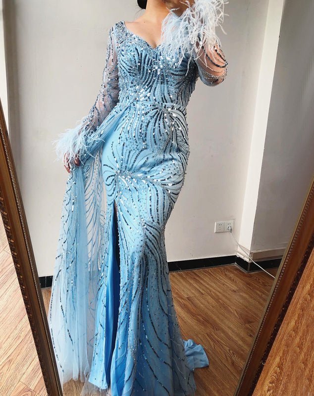 Manha Sequined Long Sleeves Evening Dress - Mscooco.co.uk
