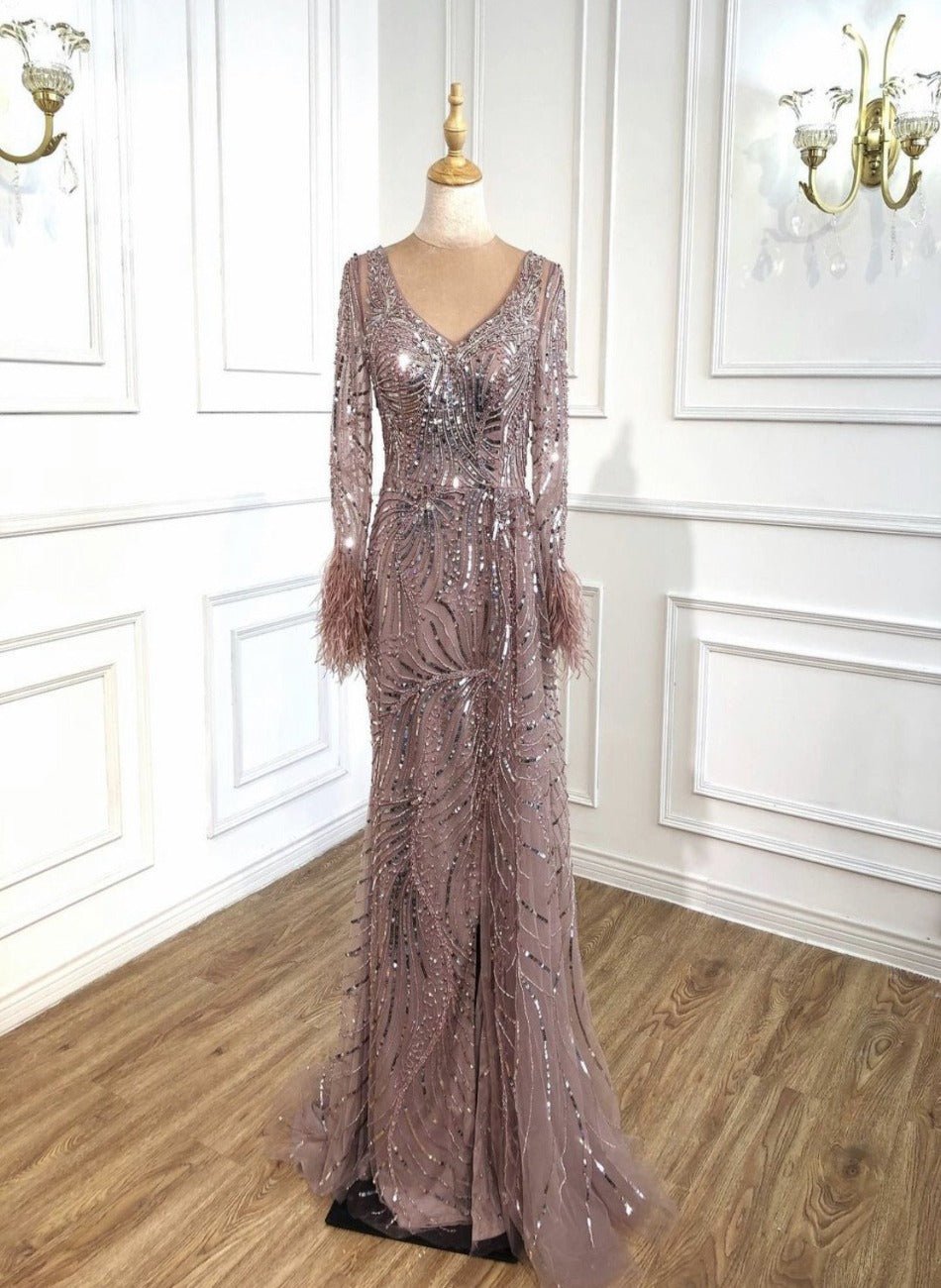 Manha Sequined Long Sleeves Evening Dress - Mscooco.co.uk