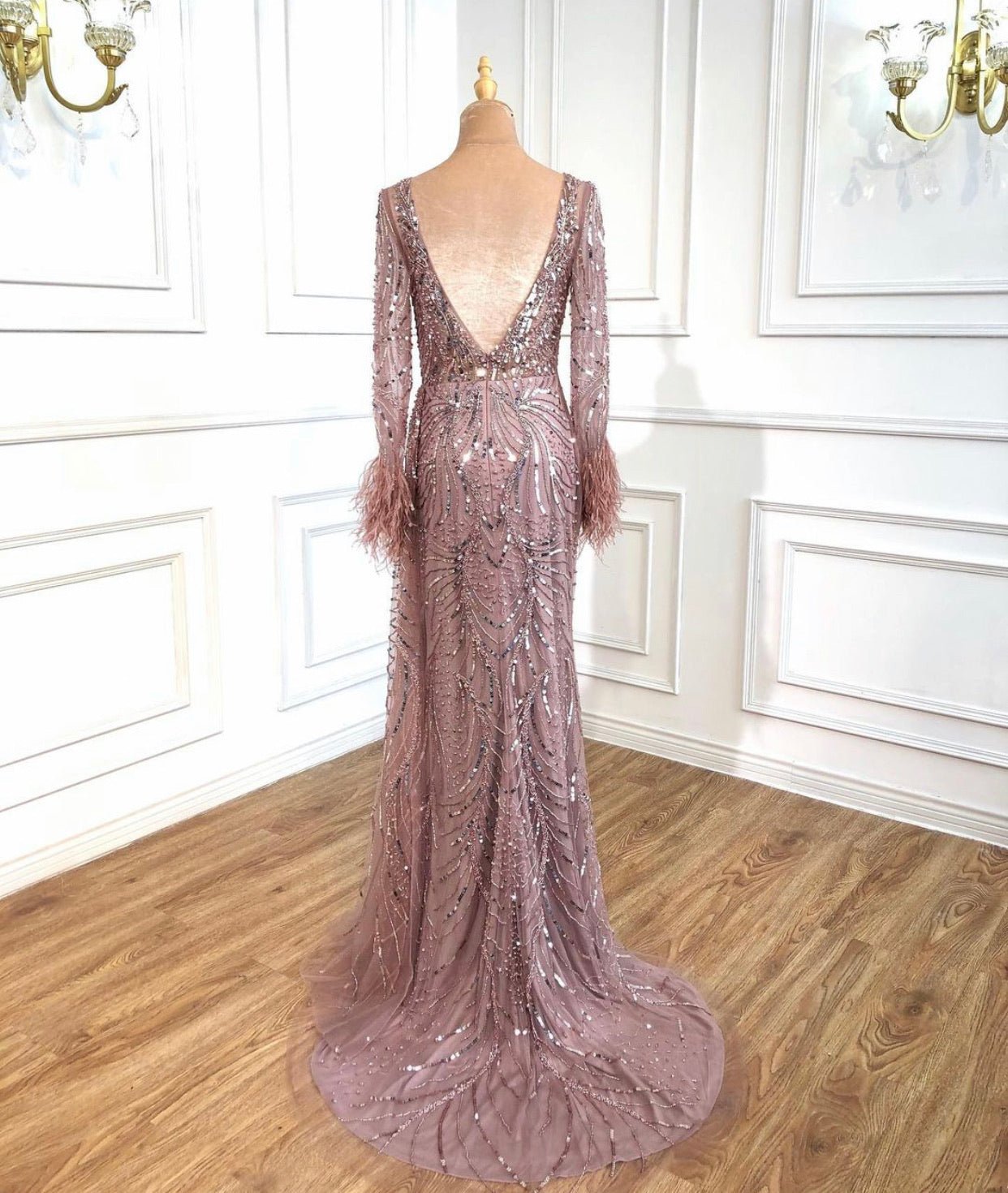 Manha Sequined Long Sleeves Evening Dress - Mscooco.co.uk