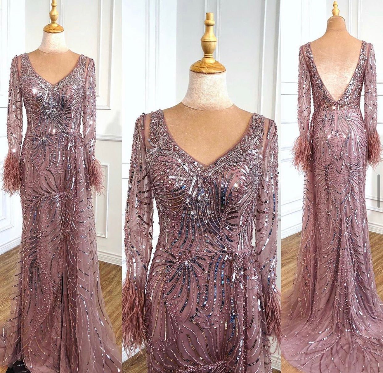 Manha Sequined Long Sleeves Evening Dress - Mscooco.co.uk