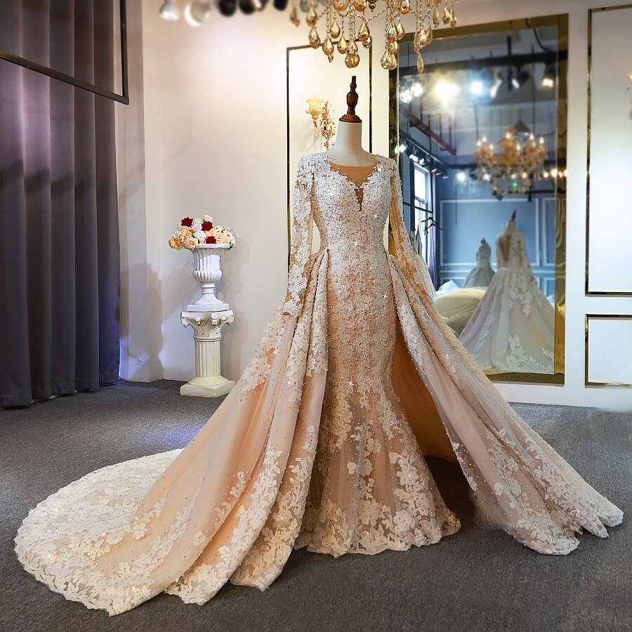 Mermaid With Detachable Skirt Full Beading Wedding Dress - Mscooco.co.uk