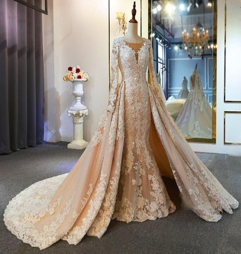 Mermaid With Detachable Skirt Full Beading Wedding Dress - Mscooco.co.uk