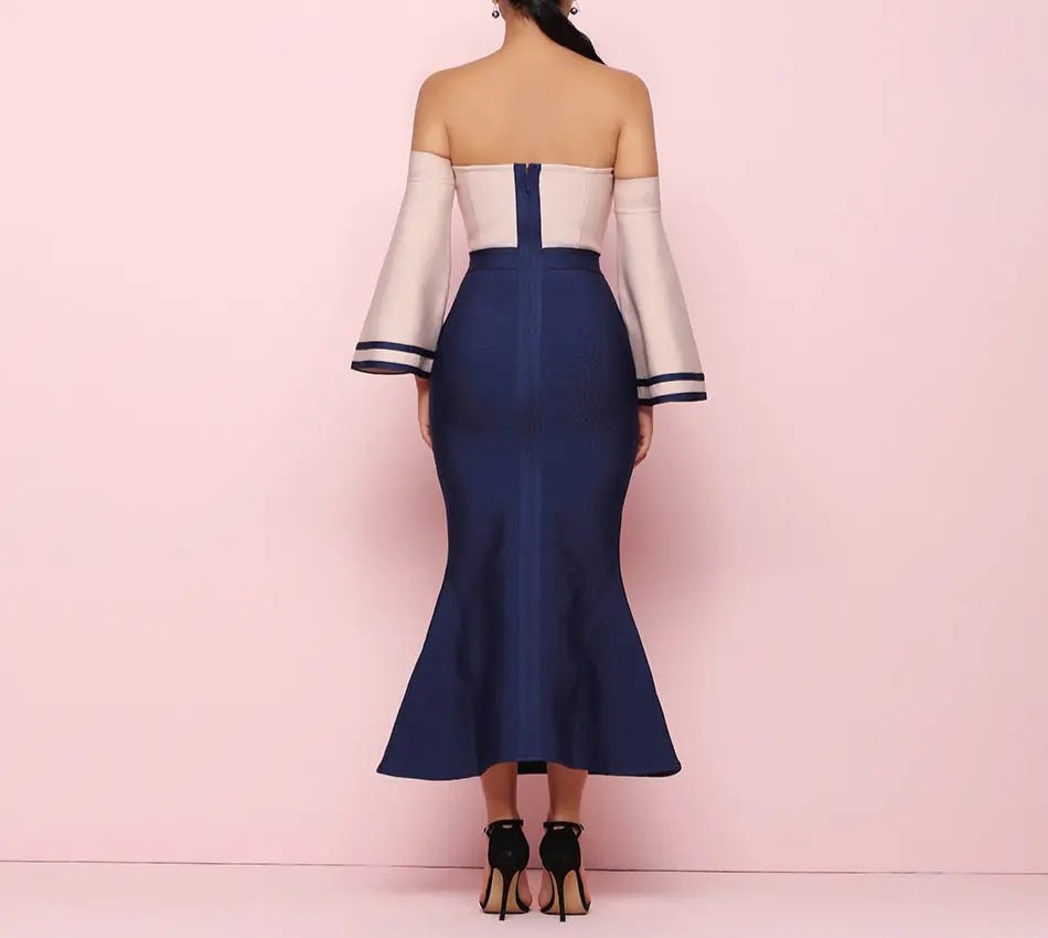 Mermiad Bodycon Bandage Flare Sleeve Midi Dress - Mscooco.co.uk