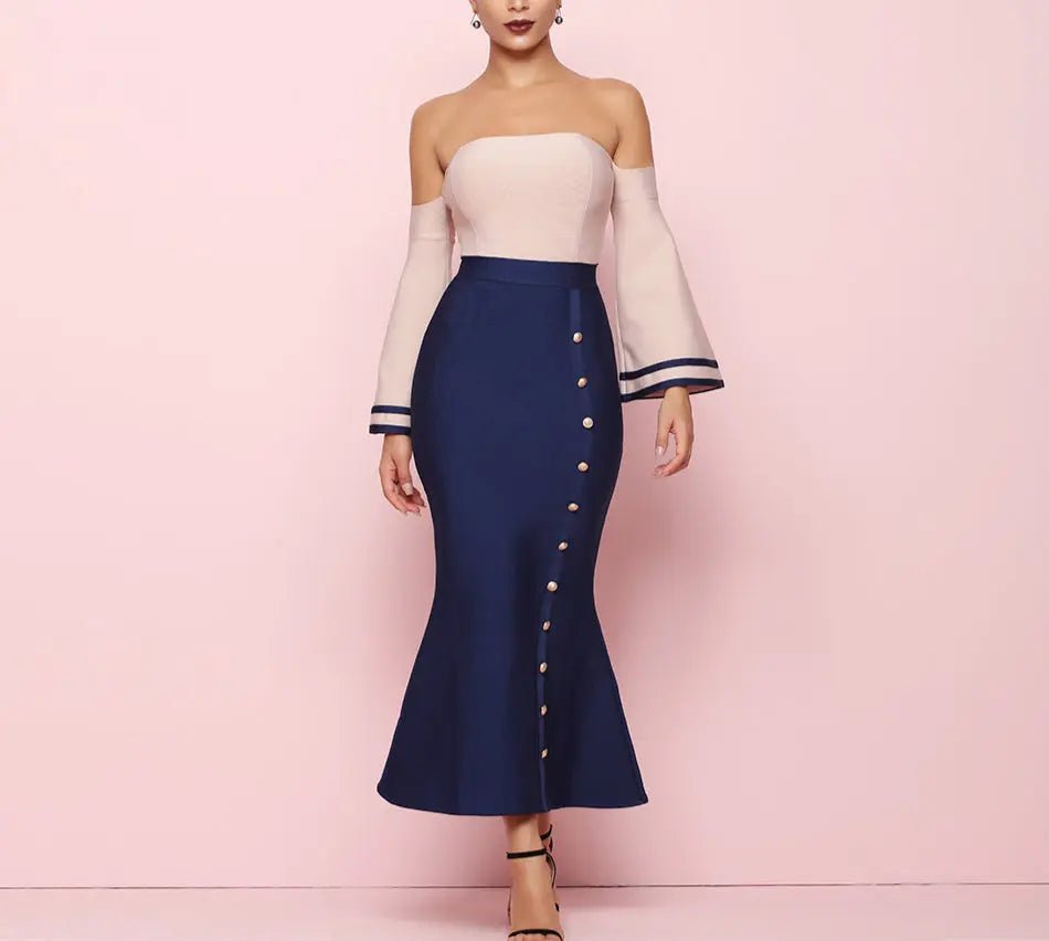 Mermiad Bodycon Bandage Flare Sleeve Midi Dress - Mscooco.co.uk