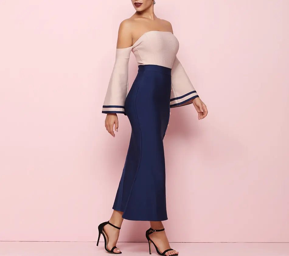 Mermiad Bodycon Bandage Flare Sleeve Midi Dress - Mscooco.co.uk