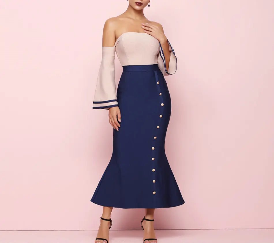 Mermiad Bodycon Bandage Flare Sleeve Midi Dress - Mscooco.co.uk