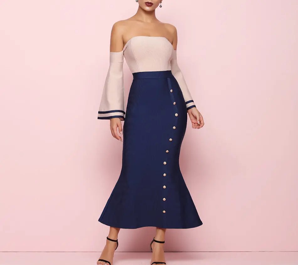 Mermiad Bodycon Bandage Flare Sleeve Midi Dress - Mscooco.co.uk