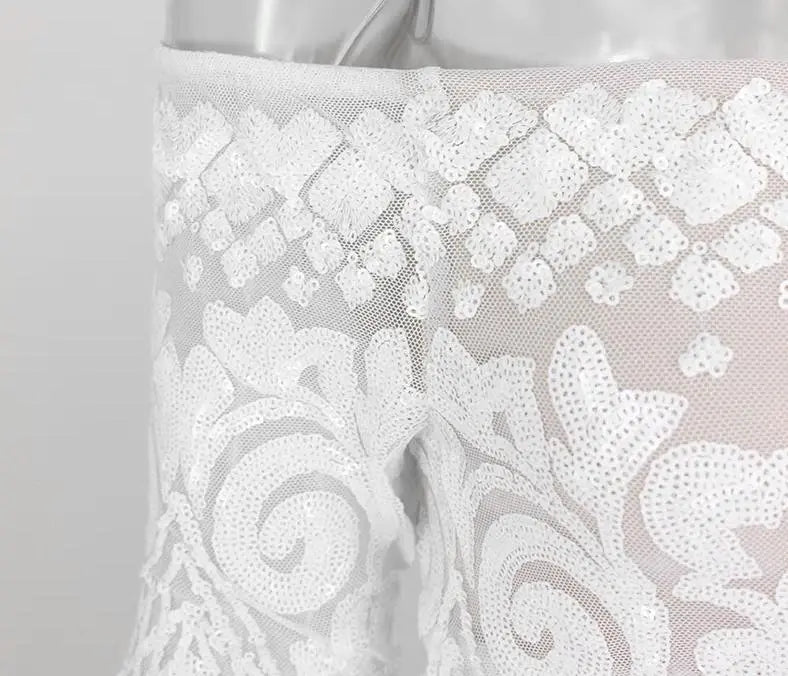 Mesh White Lace Sequin Maxi Dress - Mscooco.co.uk