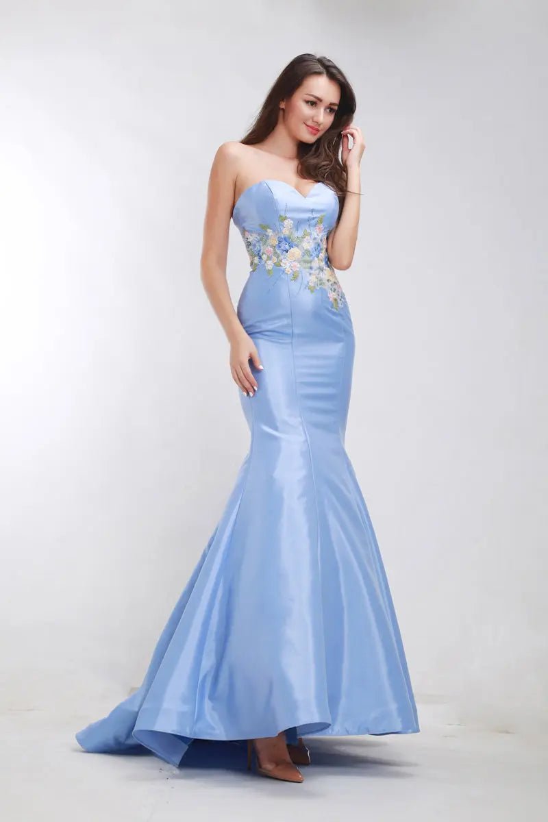 Mila - Blue Satin Fishtail Maxi Dress - Mscooco.co.uk