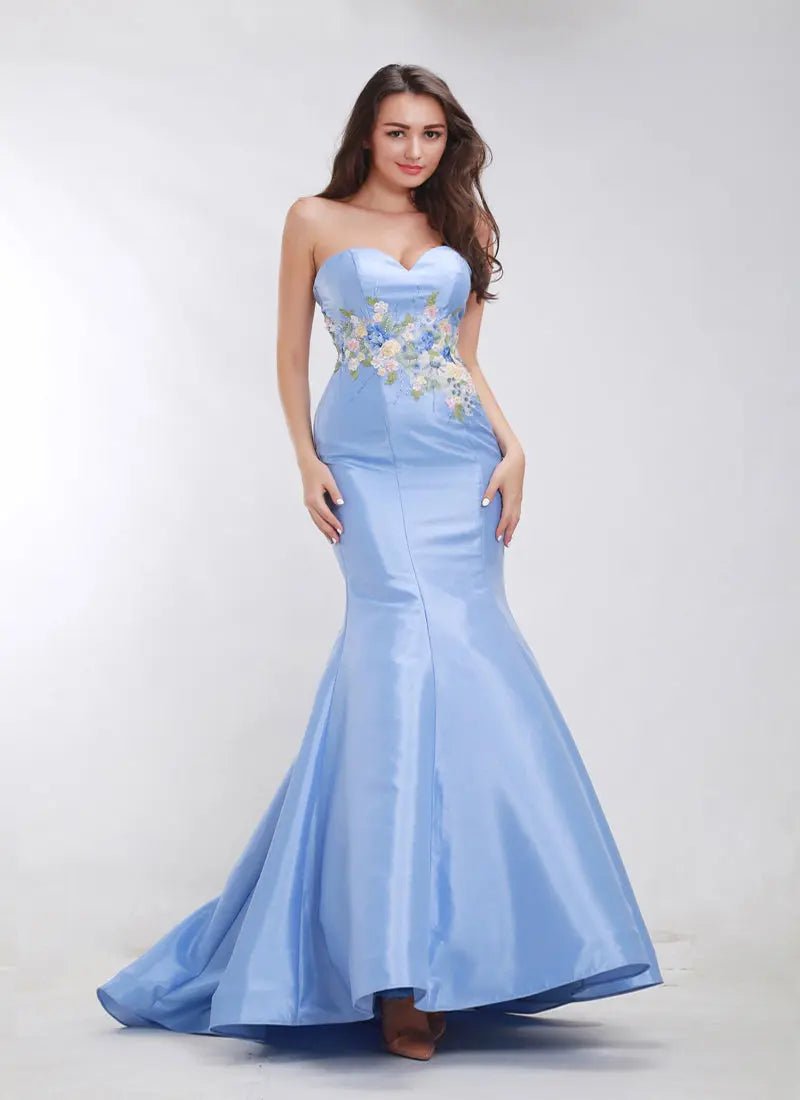 Mila - Blue Satin Fishtail Maxi Dress - Mscooco.co.uk