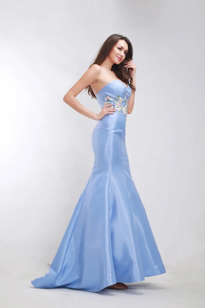 Mila - Blue Satin Fishtail Maxi Dress - Mscooco.co.uk