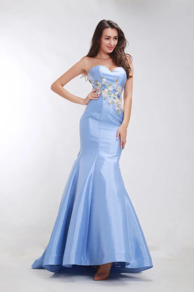 Mila - Blue Satin Fishtail Maxi Dress - Mscooco.co.uk
