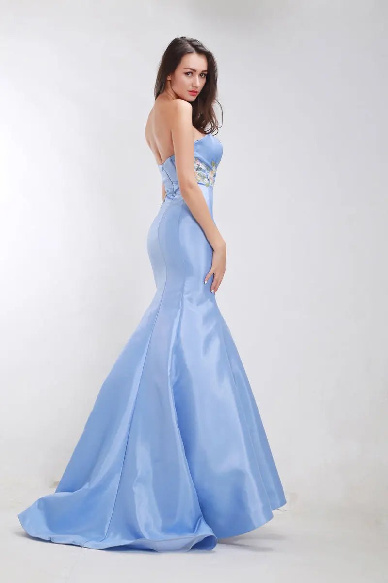 Mila - Blue Satin Fishtail Maxi Dress - Mscooco.co.uk