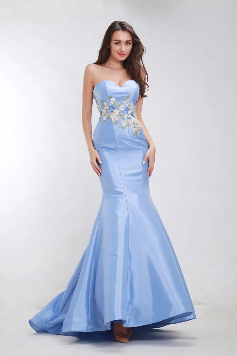 Mila - Blue Satin Fishtail Maxi Dress - Mscooco.co.uk