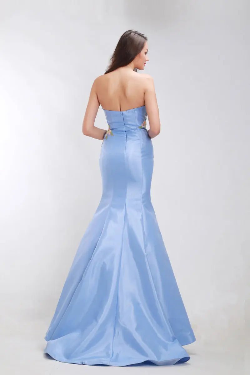 Mila - Blue Satin Fishtail Maxi Dress - Mscooco.co.uk