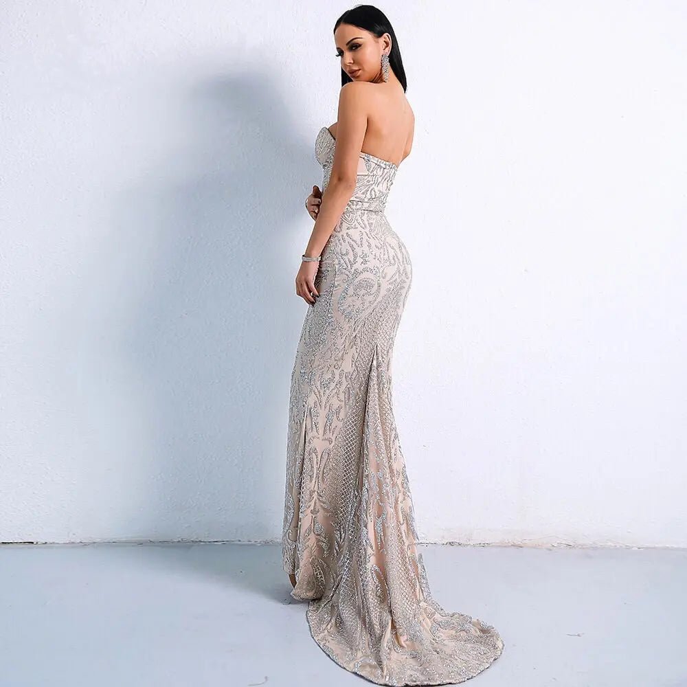 Mona Beige Glitter Maxi Dress - Mscooco.co.uk