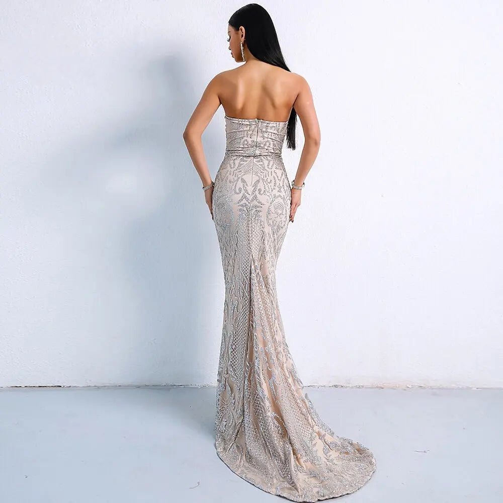 Mona Beige Glitter Maxi Dress - Mscooco.co.uk