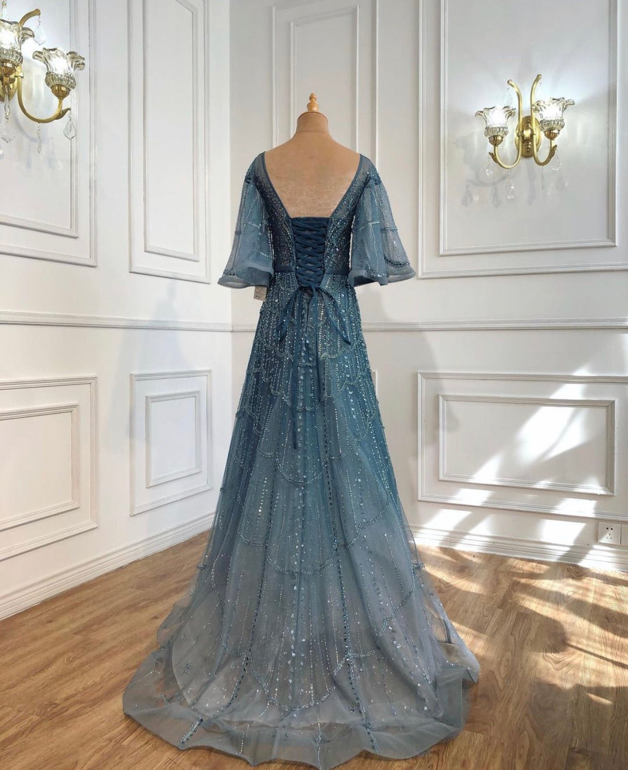Naaz Luxury Beading Embelished Gown With Flare Sleeves - Mscooco.co.uk