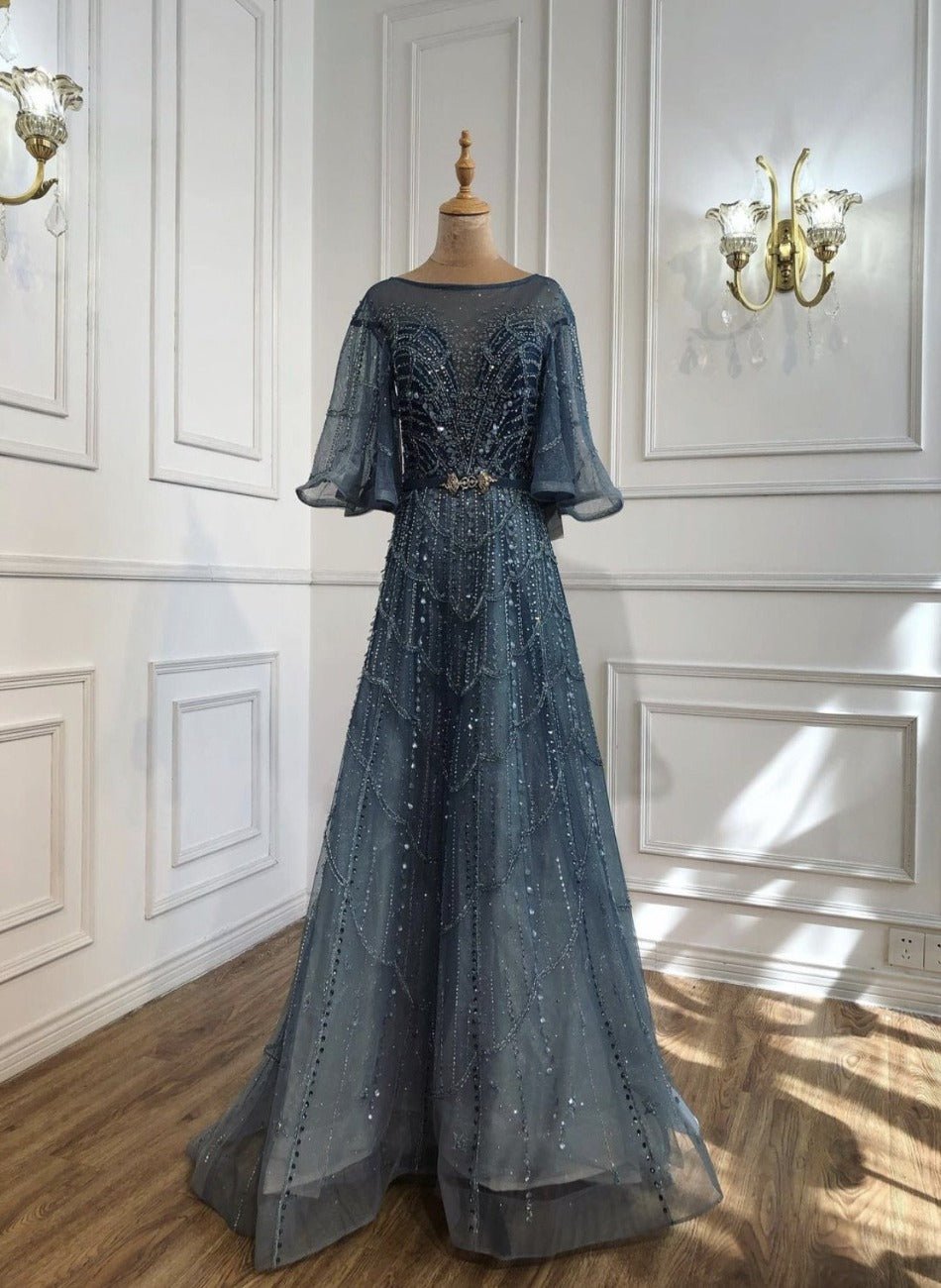 Naaz Luxury Beading Embelished Gown With Flare Sleeves - Mscooco.co.uk