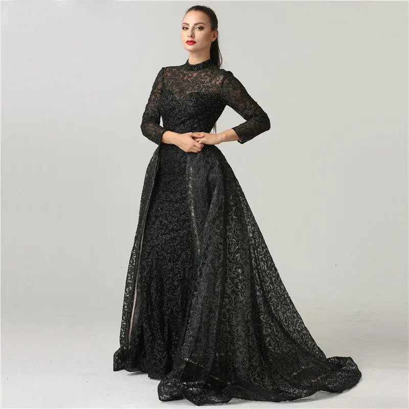 Nadia - Black Glitter Evening Dress - Mscooco.co.uk