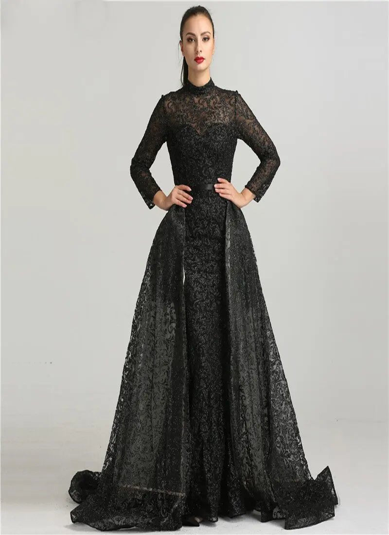 Nadia - Black Glitter Evening Dress - Mscooco.co.uk