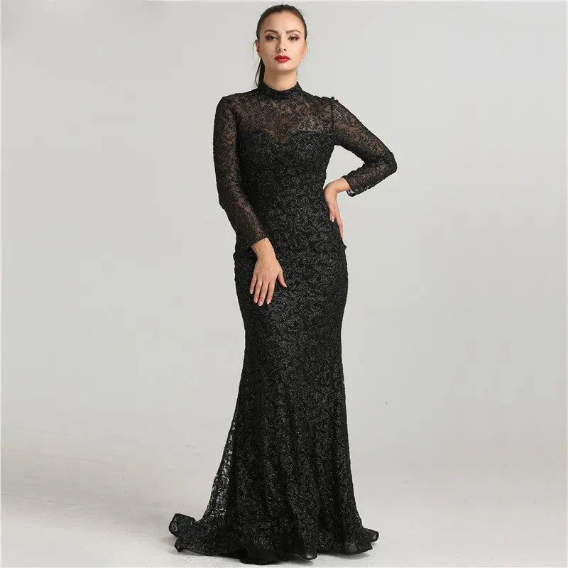 Nadia - Black Glitter Evening Dress - Mscooco.co.uk
