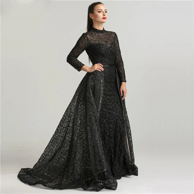 Nadia - Black Glitter Evening Dress - Mscooco.co.uk