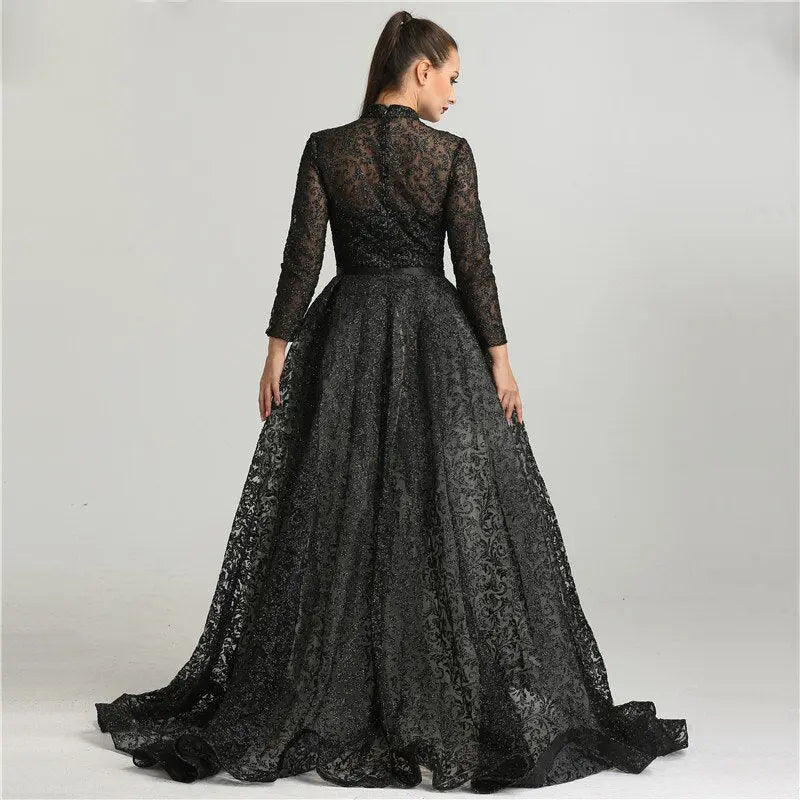 Nadia - Black Glitter Evening Dress - Mscooco.co.uk