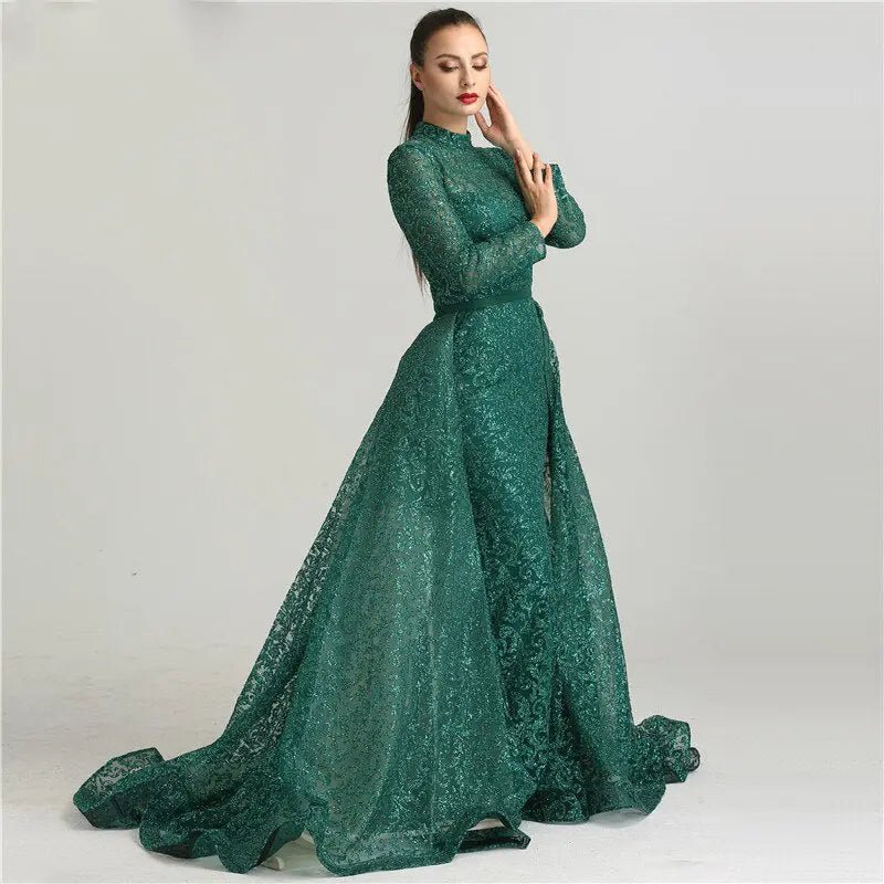 Nadia - Green Glitter Evening Dress - Mscooco.co.uk