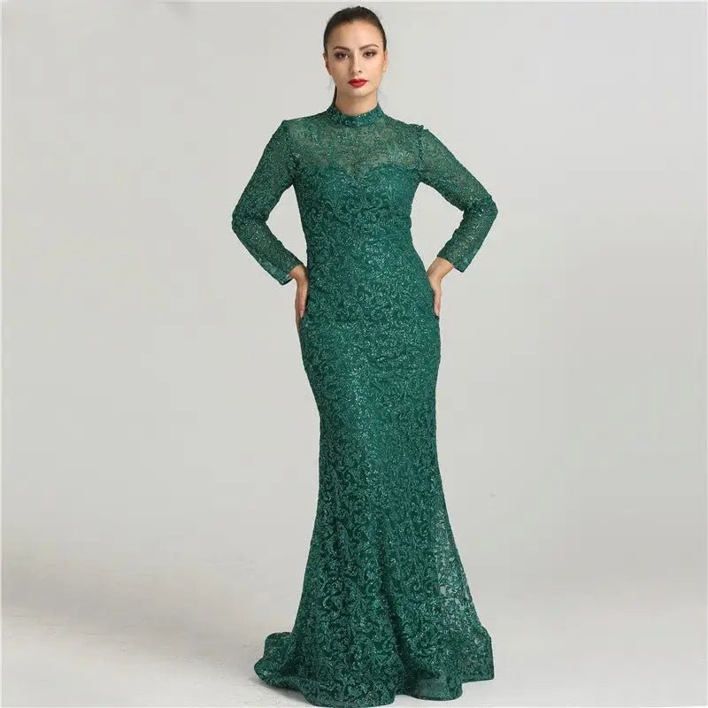 Nadia - Green Glitter Evening Dress - Mscooco.co.uk