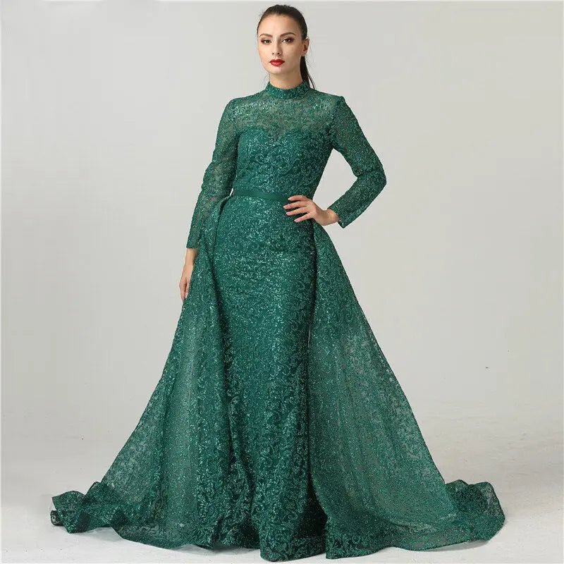 Nadia - Green Glitter Evening Dress - Mscooco.co.uk