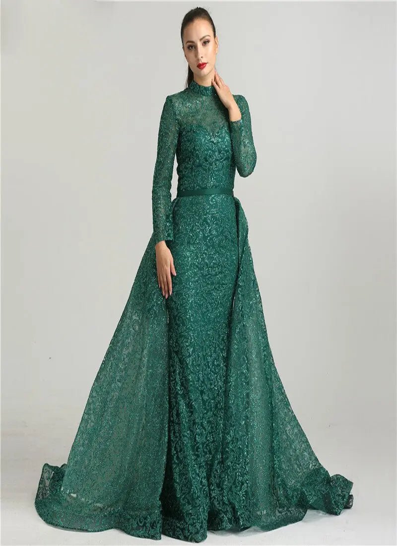 Nadia - Green Glitter Evening Dress - Mscooco.co.uk