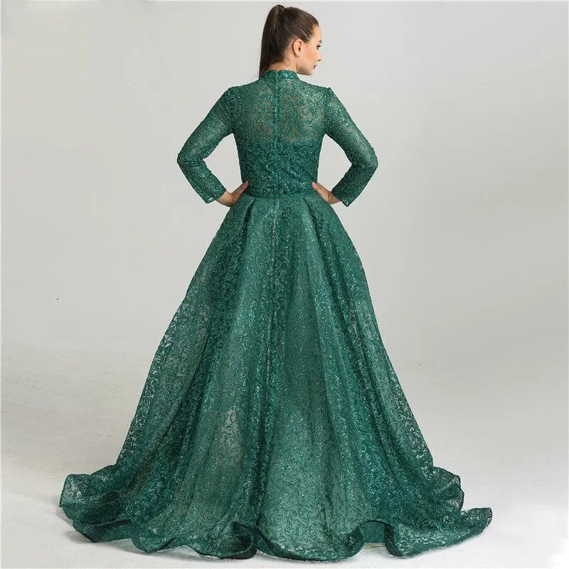 Nadia - Green Glitter Evening Dress - Mscooco.co.uk